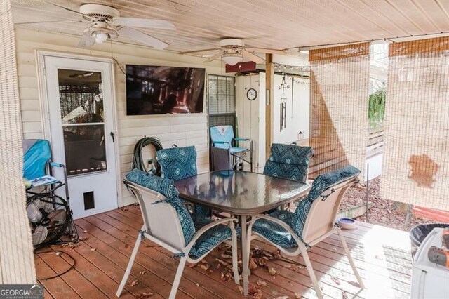 50 Canyon Pass, Cleveland, GA 30528 - wooden deck with ceiling fan and outdoor dining space