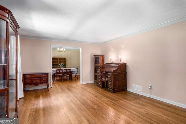 5401 Rosser Rd, Tucker, GA 30087 - bedroom with a chandelier, wood finished floors, and crown molding