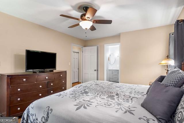 5401 Rosser Rd, Tucker, GA 30087 - bedroom featuring connected bathroom and a ceiling fan