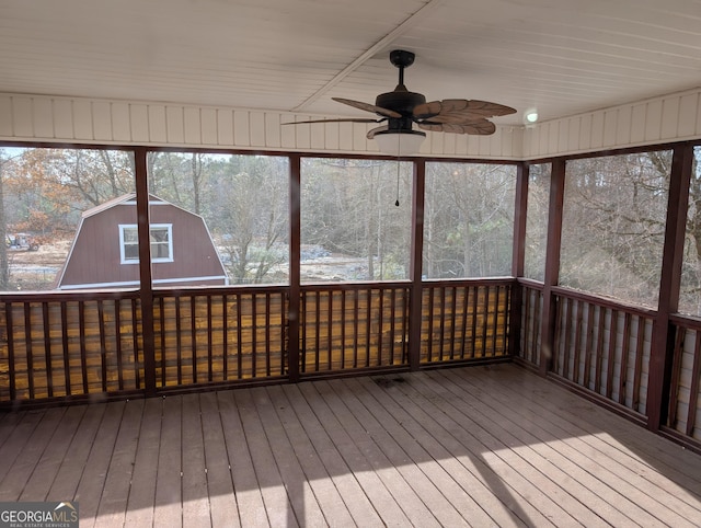 5700 Miles Rd, South Fulton, GA 30349 - unfurnished sunroom featuring ceiling fan