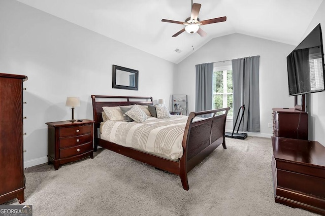 8745 Hightower Rdg, Ball Ground, GA 30107 - bedroom with vaulted ceiling, carpet floors, baseboards, and a ceiling fan