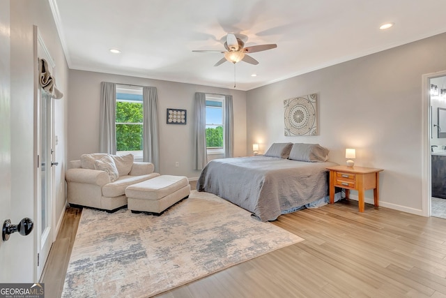 346 Rest Haven Rd, Thomaston, GA 30286 - bedroom with wood finished floors, ornamental molding, baseboards, recessed lighting, and a ceiling fan