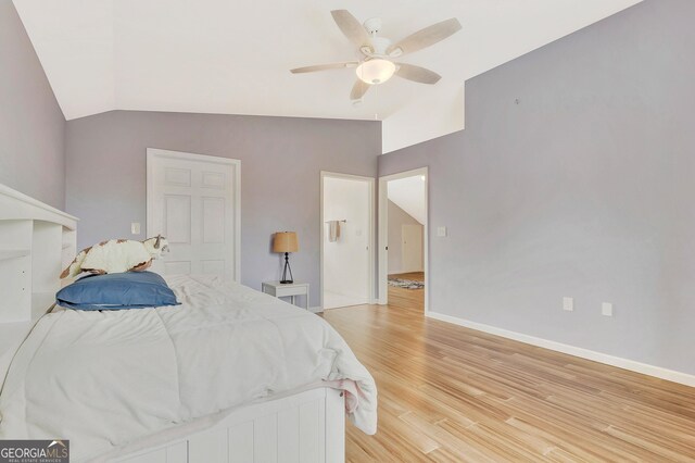 346 Rest Haven Rd, Thomaston, GA 30286 - bedroom featuring lofted ceiling, light wood-style floors, baseboards, and a ceiling fan