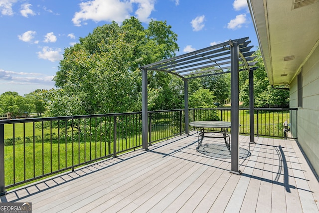 2055 Cactus Ln, Cumming, GA 30040 - deck featuring a pergola, a lawn, and view of scattered trees