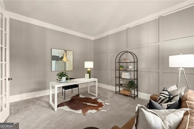 1286 Whisper Cove Dr, Buford, GA 30518 - carpeted office with a decorative wall and ornamental molding