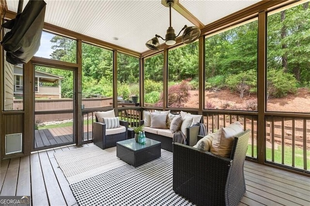 1286 Whisper Cove Dr, Buford, GA 30518 - sunroom featuring a ceiling fan and an outdoor living space
