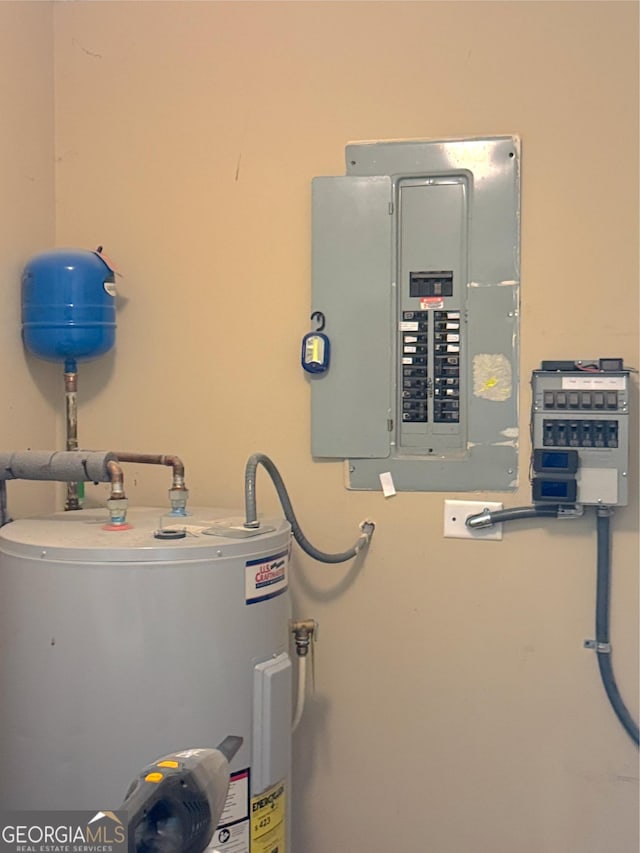 utility room with water heater and electric panel