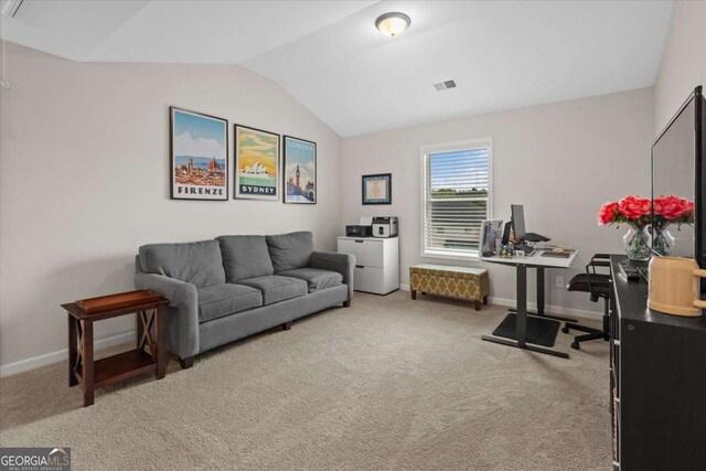123 Cedar Park Way, Carrollton, GA 30117 - office space with vaulted ceiling, light carpet, and baseboards