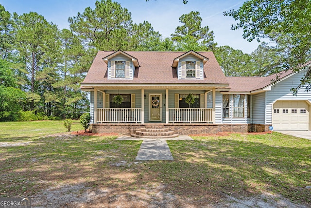116 Deerfield Dr, Springfield, GA 31329 - cape cod-style house with a garage, a porch, a front yard, and a shingled roof