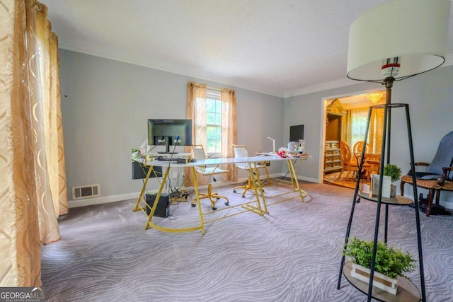 5293 Sandy Shoals Ln, Stone Mountain, GA 30087 - carpeted home office with crown molding and baseboards