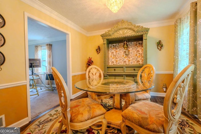 5293 Sandy Shoals Ln, Stone Mountain, GA 30087 - dining room with baseboards, ornamental molding, and a textured ceiling