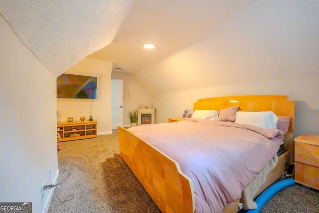 5293 Sandy Shoals Ln, Stone Mountain, GA 30087 - bedroom with carpet flooring, lofted ceiling, and baseboards