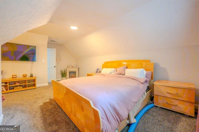 5293 Sandy Shoals Ln, Stone Mountain, GA 30087 - bedroom with carpet flooring, lofted ceiling, baseboards, and recessed lighting