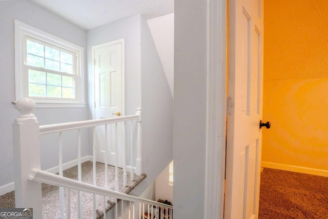 5293 Sandy Shoals Ln, Stone Mountain, GA 30087 - staircase featuring carpet flooring