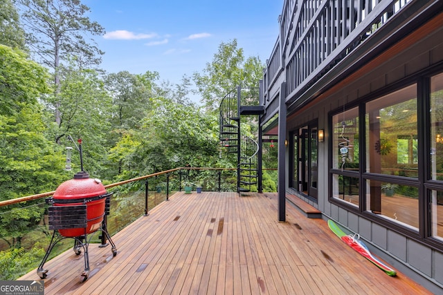 921 Oak Dr, Woodstock, GA 30189 - wooden terrace with stairs