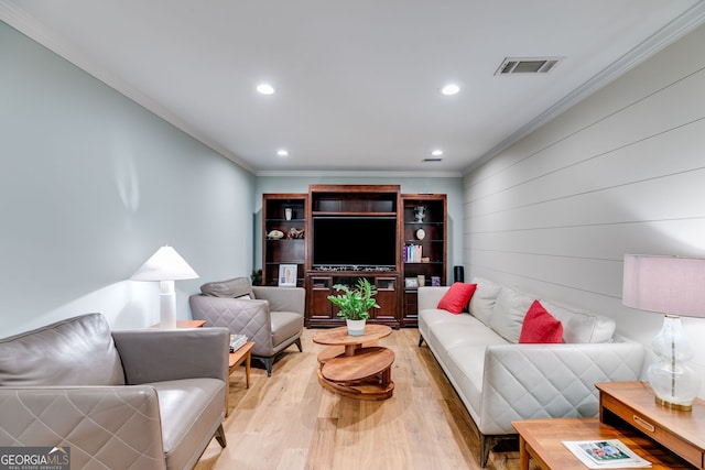 921 Oak Dr, Woodstock, GA 30189 - living area featuring crown molding, light wood-type flooring, and recessed lighting