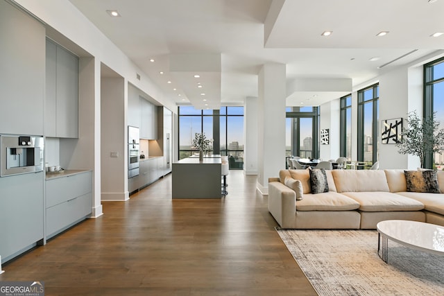 3107 Peachtree Rd NE Unit 2003Aka Ph3, Atlanta, GA 30305 - living room with dark wood-style floors, recessed lighting, and floor to ceiling windows