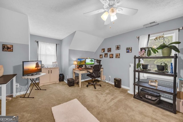 188 Mayapple Gln, Dawsonville, GA 30534 - carpeted office space featuring ceiling fan, baseboards, and a textured ceiling