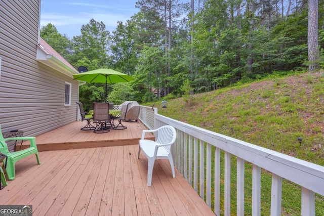 188 Mayapple Gln, Dawsonville, GA 30534 - wooden terrace featuring outdoor dining area