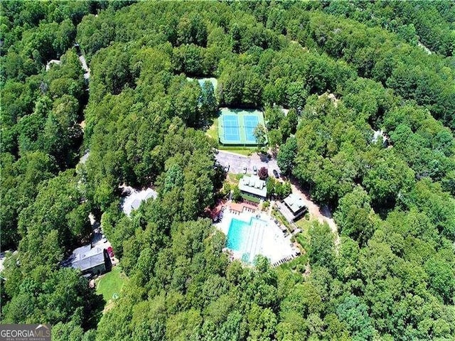 132 Marina Parc Dr, Waleska, GA 30183 - aerial overview of property's location with a pool and a heavily wooded area