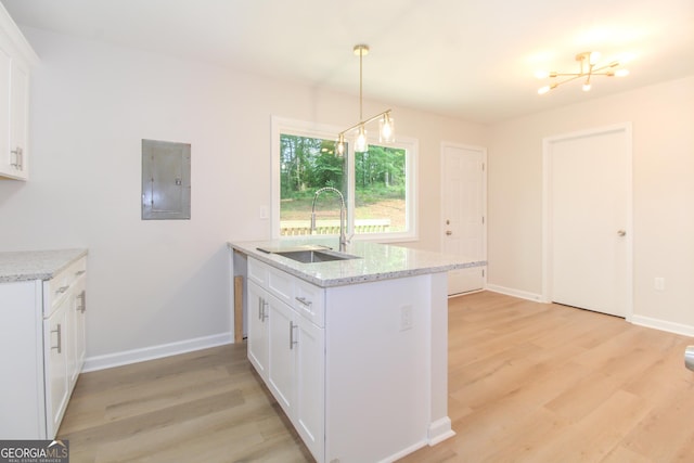 330 Stonehenge Way, Athens, GA 30606 - kitchen with a sink, electric panel, light wood-type flooring, and white cabinetry