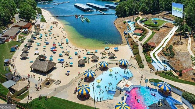 aerial view of a nearby body of water