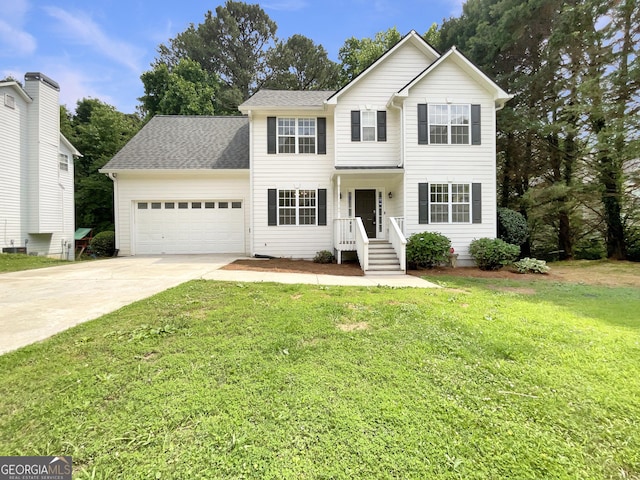 6001 Deer Springs Ln NW, Acworth, GA 30101 - view of front of property with an attached garage, concrete driveway, a front lawn, and a shingled roof