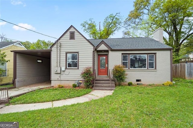 664 Florence Pl NW, Atlanta, GA 30318 - view of front of home featuring a chimney, an attached carport, and crawl space