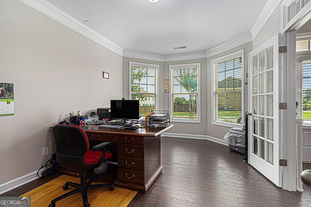 4815 Edgemoore Trce, Cumming, GA 30040 - office area with dark wood-type flooring and crown molding