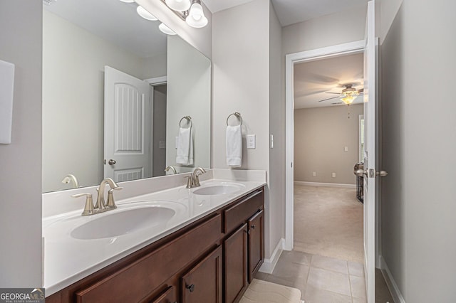 4815 Edgemoore Trce, Cumming, GA 30040 - bathroom featuring double vanity, tile patterned flooring, and a ceiling fan