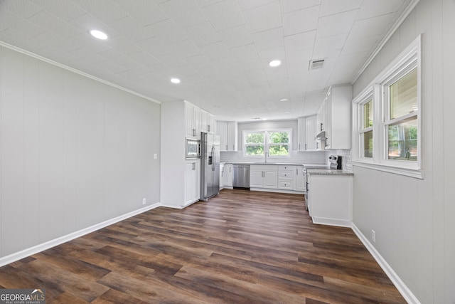 1766 Washington Hwy, Elberton, GA 30635 - unfurnished living room featuring a sink, dark wood-type flooring, crown molding, recessed lighting, and baseboards