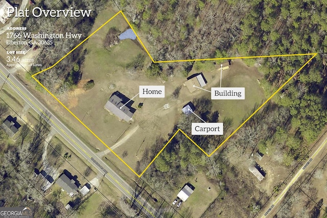 1766 Washington Hwy, Elberton, GA 30635 - aerial view of property's location with property boundaries highlighted