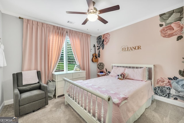 377 Parker Rd, Mcdonough, GA 30252 - bedroom with carpet, crown molding, baseboards, and ceiling fan
