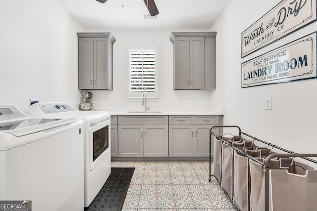 377 Parker Rd, Mcdonough, GA 30252 - laundry area with washer and dryer, cabinet space, and ceiling fan