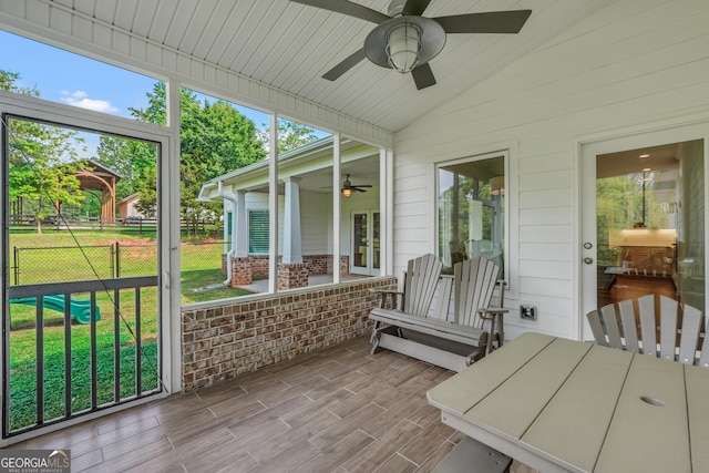 377 Parker Rd, Mcdonough, GA 30252 - sunroom / solarium with ceiling fan, lofted ceiling, plenty of natural light, and french doors