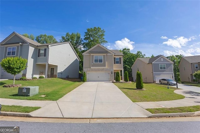 104 Auburn Xing, Auburn, GA 30011 - view of front facade with an attached garage, concrete driveway, a front lawn, and a residential view