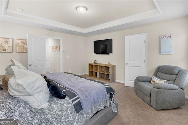 104 Auburn Xing, Auburn, GA 30011 - carpeted bedroom with a tray ceiling and ornamental molding