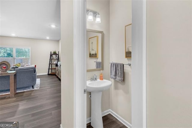 104 Auburn Xing, Auburn, GA 30011 - bathroom with wood finished floors and recessed lighting