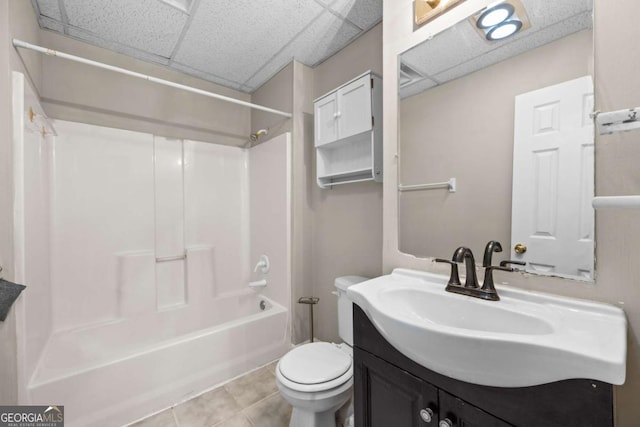 470 Piney Way SW, Atlanta, GA 30331 - full bathroom with a paneled ceiling, toilet, tile patterned flooring, vanity, and shower / bathtub combination