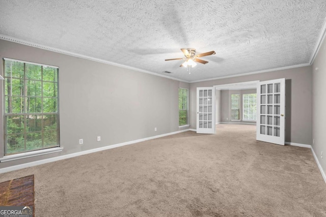 470 Piney Way SW, Atlanta, GA 30331 - unfurnished room featuring french doors, a ceiling fan, carpet flooring, baseboards, and ornamental molding