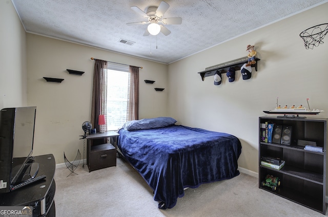 1047 Taso Trl, Acworth, GA 30101 - bedroom with carpet, a textured ceiling, ceiling fan, baseboards, and crown molding