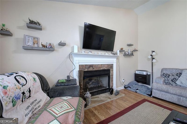 14 Cathedral Hts, Euharlee, GA 30120 - living area with wood finished floors and a fireplace with raised hearth