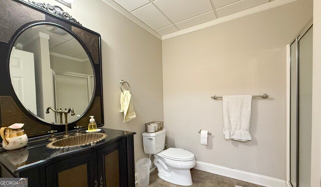 297 Old Clarkesville Mill Rd, Clarkesville, GA 30523 - full bath featuring toilet, a stall shower, crown molding, tile patterned flooring, and vanity