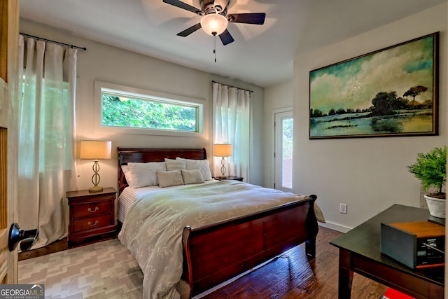 4610 Murray Cove Rd, Tiger, GA 30576 - bedroom featuring hardwood / wood-style flooring, baseboards, and ceiling fan