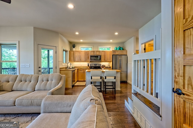 4610 Murray Cove Rd, Tiger, GA 30576 - living area with recessed lighting and dark wood finished floors