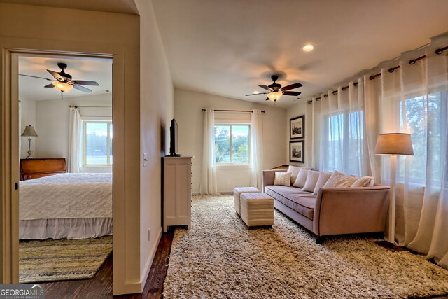 4610 Murray Cove Rd, Tiger, GA 30576 - living room with a ceiling fan, wood finished floors, baseboards, and recessed lighting