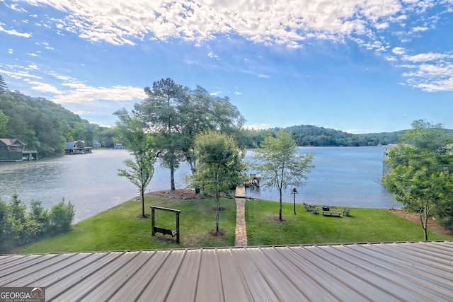 4610 Murray Cove Rd, Tiger, GA 30576 - wooden deck with a water view and a lawn
