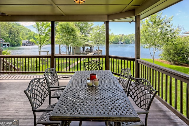 4610 Murray Cove Rd, Tiger, GA 30576 - deck with a water view, outdoor dining space, and a yard
