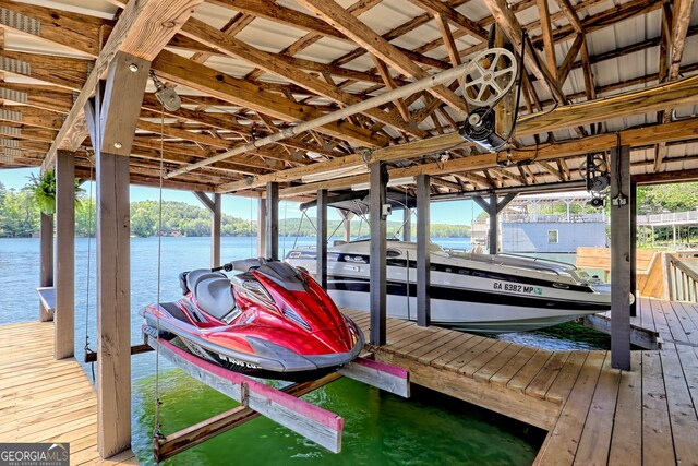 4610 Murray Cove Rd, Tiger, GA 30576 - dock area featuring boat lift and a water view