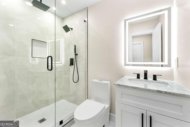 4043 Chedworth Way, Stone Mountain, GA 30083 - bathroom featuring a shower stall, toilet, and vanity